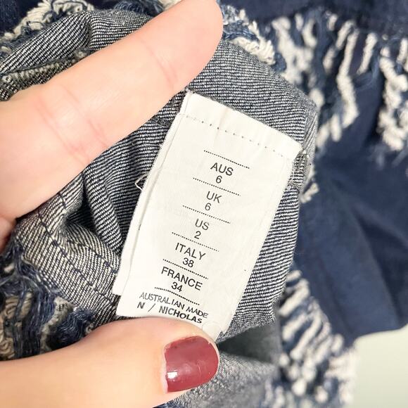 N/Nicholas Mini Dress Size 2 Blue Playful Denim Fringes Dark Wash Contemporary - Picture 4 of 10